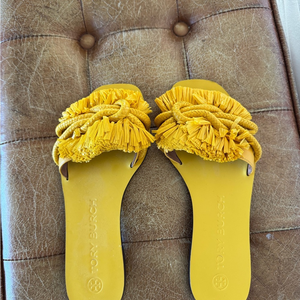Tory Burch Mustard Fringe Sandals
